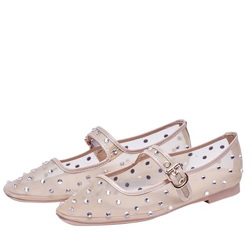 Mesh Ballet Flats Shoes for Women, Mary Jane with Buckle Strap, Comfy Casual Daily Dress Office Ballerina Flat Shoes3