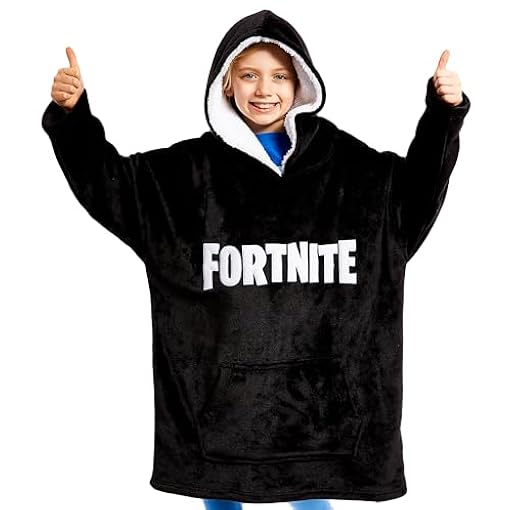 Fortnite Oversized Hoodie, Sudadera Manta con Capucha para Niños y Adolescentes +14 Poncho Manta Extra Largo Regalos para Gamers (Negro Print Niños) | Ya disponible en tu tienda friki favorita! En mundofriki.es!