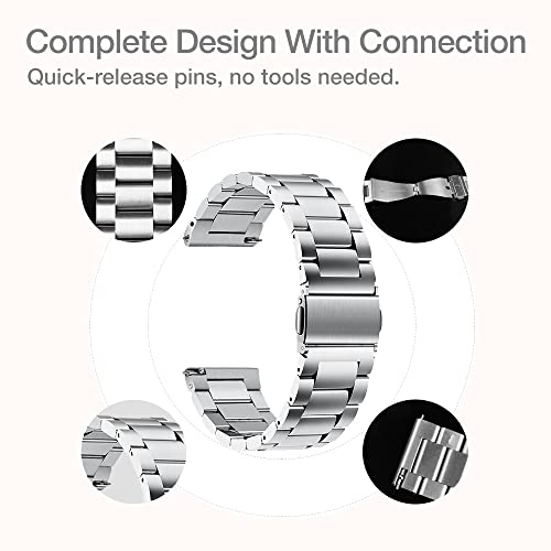 Earteana Stainless Steel Watch Band Compatible With Samsung Galaxy Watch4/Classic, 20Mm Band For Galaxy Watch 4 40Mm 44Mm/Galaxy Watch 4 Classic Band 42Mm 46Mm With Link Adjustment Tool (Silver) #TOP2