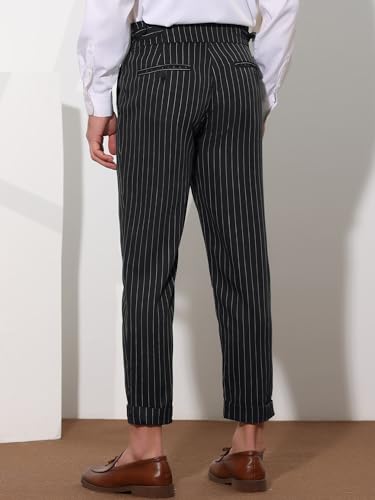 Lars Amadeus Striped Dress Pants for Men's Pleated Front Business Tapered Cropped Trousers3