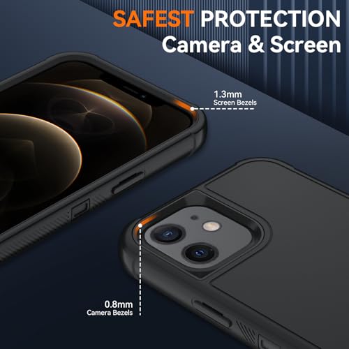 Image of SunStory Compatible with iPhone 12 /12 Pro Case with HD Screen Protector, 3-Layer Heavy Duty Full-Body Cover,3 in 1 Hybrid Protective Case for iPhone 12 /12 Pro 6.1 inch, Black