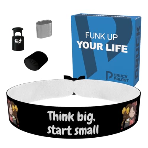 Stoffarmband Think big start small für Motivation - Motivationsarmband aus Satin - Wasserfest & langlebig - Positive Gedanken Armband - Geschenkideen für Motivation - Unisex Armband