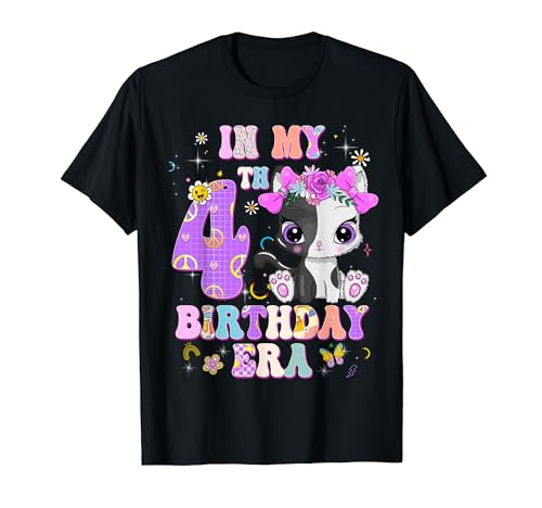 Kids In My 4th Birthday Era Girl Cat Gifts 4 Year Old Kitten Camiseta