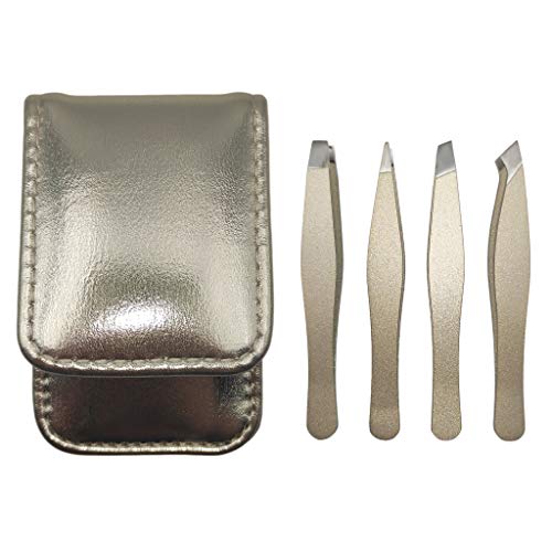 Erised's Bifrost MINI Pinzas de Depilar para Depilación Cejas de Acero Inoxidable,Mujeres y Hombres,Profesionales,Precisión,Extensiones de Pestañas,Vello Encarnado,4 Piezas (Dorado) Cover