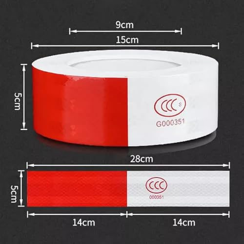 Fita Refletiva Autoadesiva, 5cm x 45m, Vermelho e Branco, Alta Visibilidade Diurna e Noturna