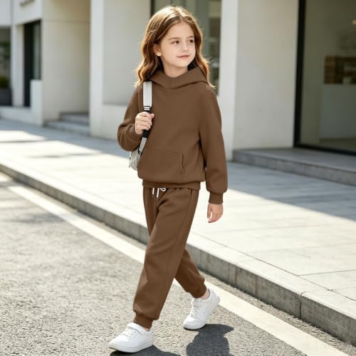Luuegef Tween Girls Trendy Clothes for School Girls Sweatsuit Hoodie Drawstring Jogger Pants Set 2 Piece Casual Tracksuit High School Girl Clothes Ropa para Niña De 12 Años Brown 14-15 Years — view 5