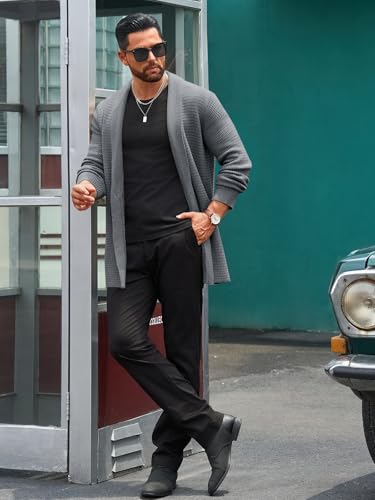 Runcati Mens Cardigan Sweater Shawl Collar Cable Knit Cardiagn Long Winter Open Front Sweaters with Pockets4