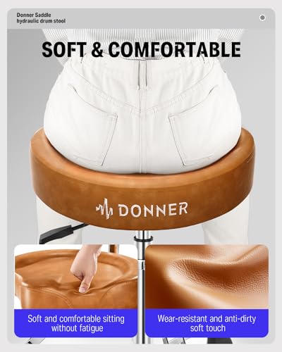 Donner Drum Throne with Backrest, Heavy Duty Hydraulic Drum Stool Height Adjustable Motorcycle Style Drum Seat Saddle Drum Throne for Adults Drummers (Brown)