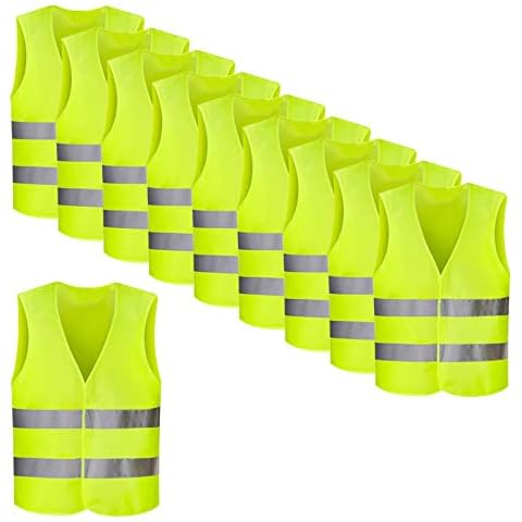 Trintion 10 Stück Warnweste Neongelb Reflektorweste Sicherheitsweste Unfallweste Waschbar Knitterfrei 360 Grad Refflektierend Pannenhilfe für Reflektierend Auto Pkw LKW Cover