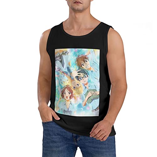 Anime Your Lie In April Tank Top Mens Casual Vest Summer Crew Neck Sleeveless Clothes Black #TOP7