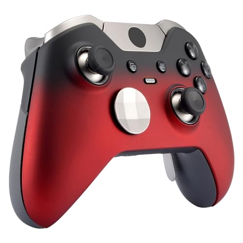 Image of eXtremeRate Red Shadow Soft Touch Replacement Faceplate Front Shell for Xbox One Elite Controller Model 1698 with Thumbstick Accent Rings - Controller NOT Included