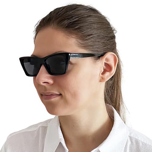 Mini Brille - Sun Reading Glasses for Women Cat-Eye Rectangular, Case,Thick Plastic Frame (Black), Sunglasses + 1.50 Magnification - Image 2