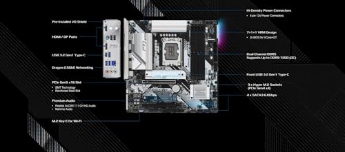 Image of ASRock B760M Pro RS Motherboard DDR5 7200MHz HDMI DisplayPort eDP PCIe Gen5 (Graphics) 14th 13th 12th Gen Intel Core Processors LGA1700 192GB