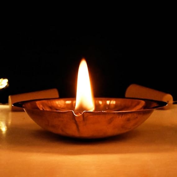 Copper Akhand Diya (Size 1) -25 Gm | High Quality Oil Lamp for Daily Puja, Rituals, Home, Office & Temples Festive Gifts | Copper Diya for Home Decor (2cm H x 9cm L)