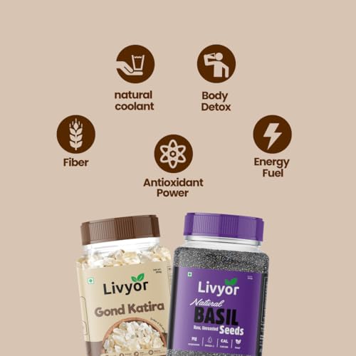 Image of Livyor Gond Katira and Basil Seeds Combo Pack 200g x 2 | Sabja Assorted Seeds & Nuts (2 x 200 g)