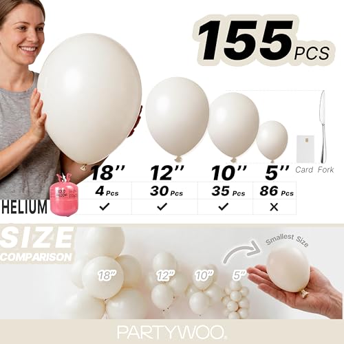 Image of PartyWoo White Sand Balloons 155pcs Different Sizes of 18 12 10 5 Inch Off White Beige Cream Ivory Boho Neutral Balloon Arch Kit Garland for Wedding Baby Shower Birthday Party Decorations White-F12