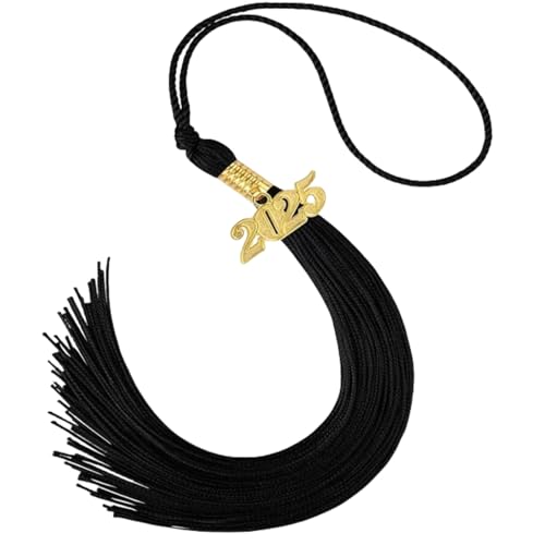 2025 Tassel Graduation Black 9 Elegant Black Tassel with 2025 Year Charm Gold Date Drop Tassels for Graduation Cap 2025