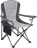 HIGH POINT SPORTS Campingstuhl Faltbar Angelstuhl Klappbar 160 kg Belastbar Klappstuhl mit Armlehne Getränkehalter Stahlrahmen Tragbar Campingsessel, Schwarzgrau