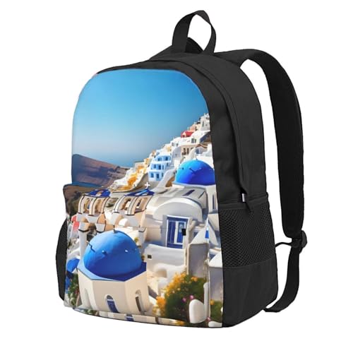 Sac à dos léger grande capacité imprimé paysage de Grèce Santorini pour ordinateur