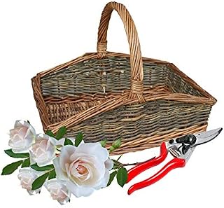 Willow Garden Trug Basket 2 Tone Weave in Medium - Traditional Flowers Plant Veg Garden Tools Carry Basket - Gardeners Basket Veg Trug - Vegetable Trugs for the Garden