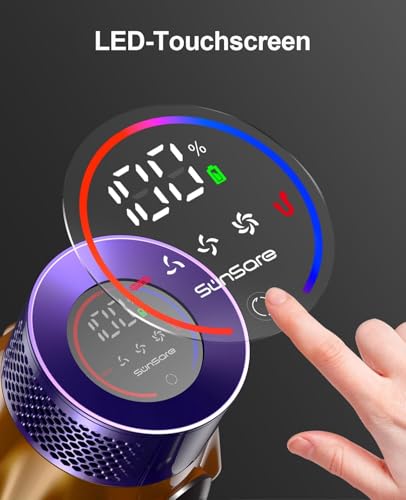 SunSare Akku Staubsauger 600W/50000Pa/65Min, Staubsauger Kabellos mit Smart Display und Ladestation, Leichter Antiverwicklung Akkusauger, Super Leise akkustaubsauger für Hartböden Teppiche Tierhaare 4