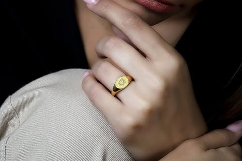 Chevalière Soleil 14k cadeau unique bijou chic rond - 2