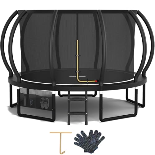 Devoko Trampoline Extérieur Ø 228/305/366/427 cm, Certifié GS, pour Enfants, avec Filet de Sécurité, Couverture de Protection, Design Citrouille, Capacité de...