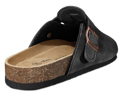 Image of BULLIANT Women Clogs-Fleece-Lined Suede Mules Slippers Nurse Shoes Unisex-Memory Foam Arch Support Cork-Footbed