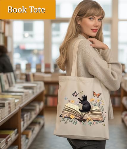 Image of Cat Gifts Tote Bag for Women Girls, Cat Lover Gifts Tote Bag for Daughter Besties, Medium Size with Inner Pocket