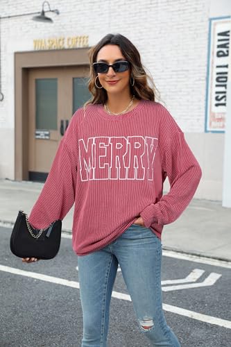 Women Merry Shirt Christmas Long Sleeve Shirt Merry Letter Print Pullover Holiday Sweatshirt Xmas Gifts Pullover Top2