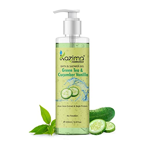 Image of KAZIMA Breathe Bergamot & Vanilla Bath Gel + Strawberry & Vitamin E Shower Gel + Orange & Lemon Mint Shower Gel + Neem & Tulsi + Green Tea & Cucumber Vanilla Luxury Body Wash (5PCS of 200ml)