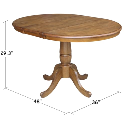 36" Round Top Pedestal Table With 12" Leaf - 28.9"H - Dining Height, Pecan