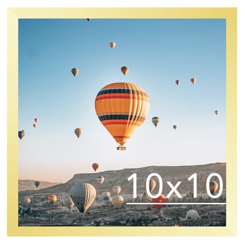 Image of JCJMY 10x10 Picture Frame Gold for Wall Hanging, Wall Mounting Horizontally or Vertically, 10 x 10 Square Wall Gallery Poster Photo Frame with Durable Shatter Resistant Plexiglass, Gold
