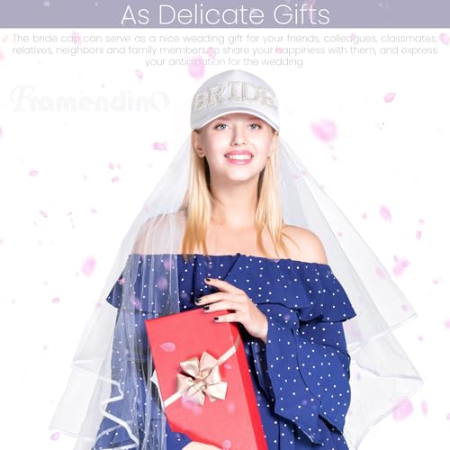 Image of Framendino, Bachelorette Bride White Trucker Hat Baseball Cap with Detachable Veil for Party