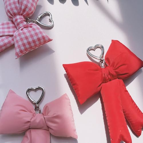 Image of Pink Bow Keychain Bag Charms Y2K Bowknot Plaid Keychains Coquette Aesthetic Purse Handbag Backpacks Charms (Red)