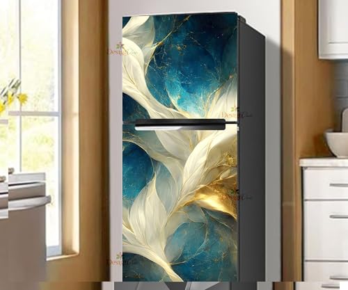 Image of DesignDecor Vinyl 3D Flower Fridge Sticker, 24x60 cm, Marble Texture, Double Door Refrigerator (Multi)