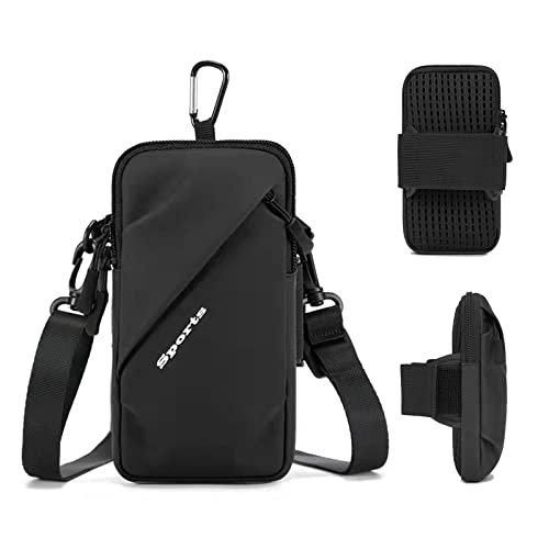 Phone Holder Arm Bands, Small Crossbody Shoulder Holsters Bag with Arm Band, Fits iPhone and All Cell Phones, Use for Running, Walking, Hiking & Biking (Plus Size,Black)