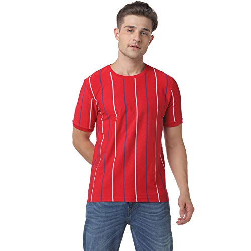 Image of CAHOOT Men Red Striped Casual T-Shirt