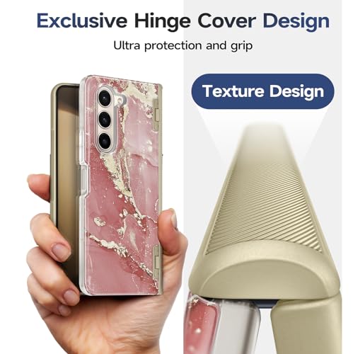 Protection charnière Samsung Z Fold 5 marbre luxe avec verre trempé intégral