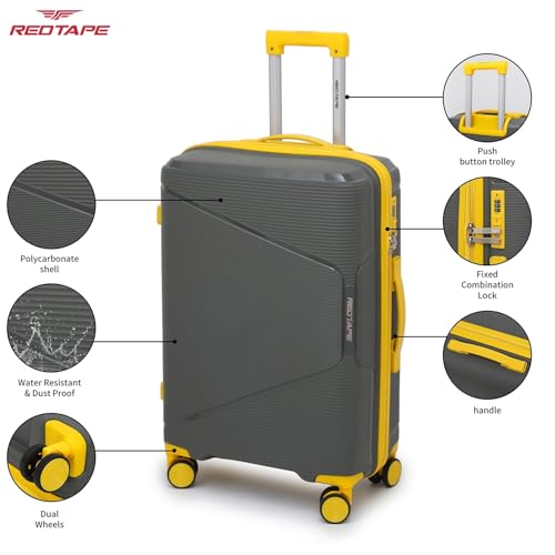 Image of Red Tape 8 Wheels Trolley Bag Set of 2 (Large + Medium) | Olive & Yellow Hard Case Polypropylene Luggage | 360 Wheeling Suitcase for Men & Women | Durable Travel Trolley Bags for Business & Vacation