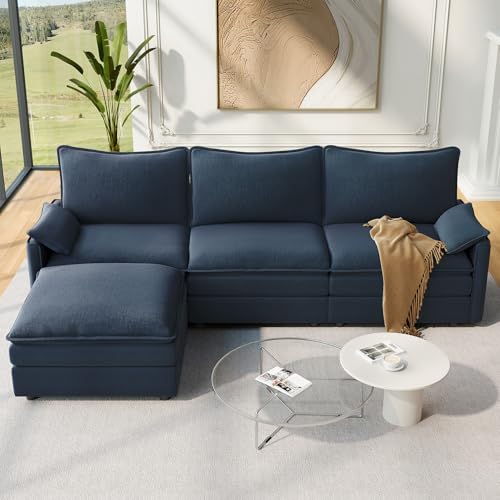 Image of Vesgantti 108 inch Modular Sectional Sofa, Comfy Cloud Couch with Movable Ottoman Deep Seat Chenille L Shaped Modular Sofa, Sectional Couches for Living Room, Bedroom and Apartment, Blue
