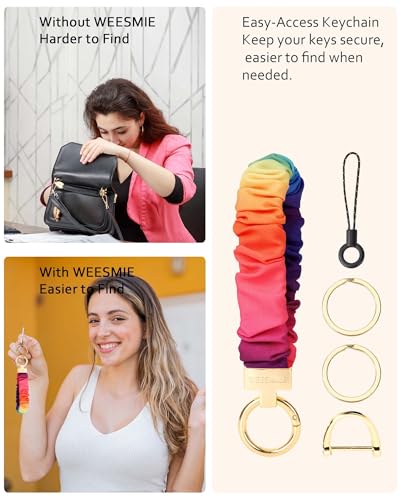Image of WEESMILE Scrunchie Keychain Wristlet for Car Key Chain with D Key Ring