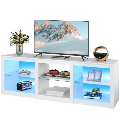 WLIVE TV Stand for 55/65/75 Inch TV, Modern Entertainment Center with LED Lights & Adjustable Glass...
