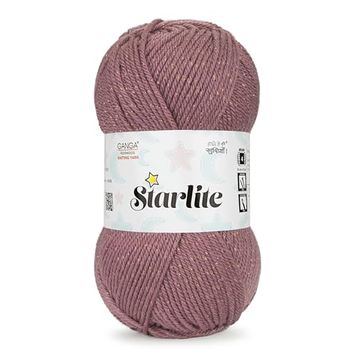 Image of Ganga Acrowools Cotton Starlite, 99% Anti Pill Yarn 1% Metal, Hand Knitting Yarn Oekotex Class1 Certified (Stl003-Dusky Pink), 100 Gram