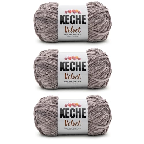 Image of Keche Velvet Yarn for Crocheting, Soft Chenille Bulky Baby Blanket Amigurumi Yarn 3x100 gr (3x132 yds) (3- Skeins) - Grey