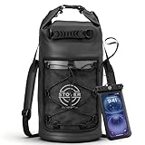 STOVER 5/10/25/30/40/55L Waterproof Dry Backpack & Phone Case- Large Floating Dry Bag for Kayaking, Travel, Hiking, Fishing, Camping, Motorcycles & Beach, Heavy-Duty Roll Top Men/Women (Black)