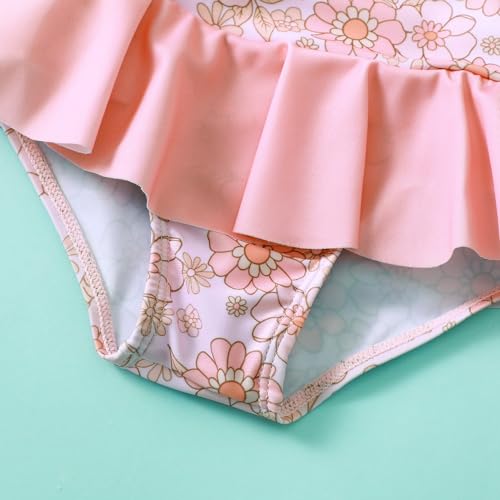 Baby Girl One Piece Bathing Suit Toddler Coral Floral Swimsuit Summer Infant Strapless Bathing Suit Beach Swimwear Baby Girl Swimsuit 12-18 Months - Thumbnail 5