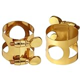 Jersvimc 2Pcs Brass Alto Sax Ligature Gold Alto Saxophone Ligature, Bass Clarinet Ligatures Saxophone...