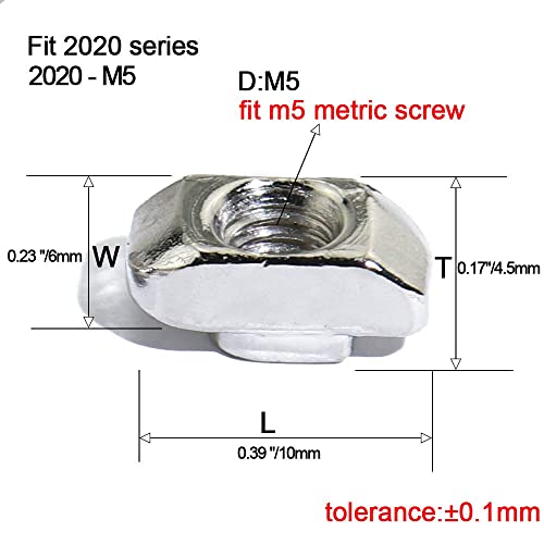 Boeray 2020 Series M5 T Slot Aluminum Profile With Slot 6Mm Drop In Nut Tee Nut Pack Of 100Pcs #TOP1