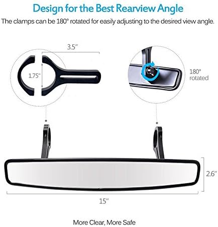 Motobiker 15 Wide Rear View Race Mirror Convex Mirror with 1.75 Clamp Compatible with Polaris RZR 800 1000 S 900 XP 1000, Kawasaki, Arctic Cat Wildcat